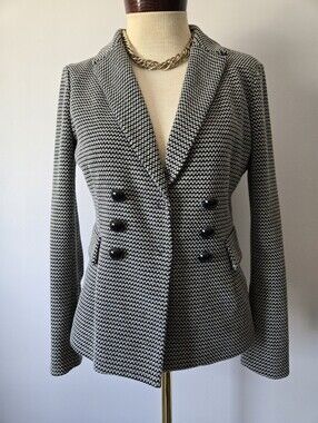 Sandro Ferrone Roma Double-Breasted Black & White Knit Blazer. Size 44/ Medium
